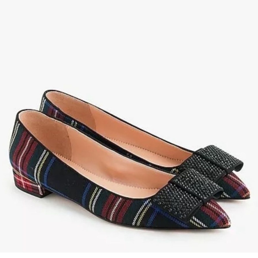 J. Crew Multicolor Plaid Flats with Bow